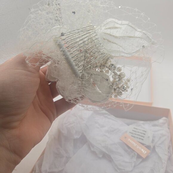 Davids Bridal Floral Headpiece with Pearls and Crystals Hair Clip Formal Prom - Picture 5 of 11